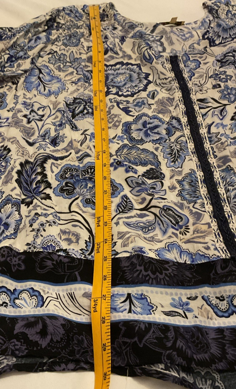 Democracy Women’s Plus Size 3X Kimono Sleeve Blue White Floral Top Contrast Trim