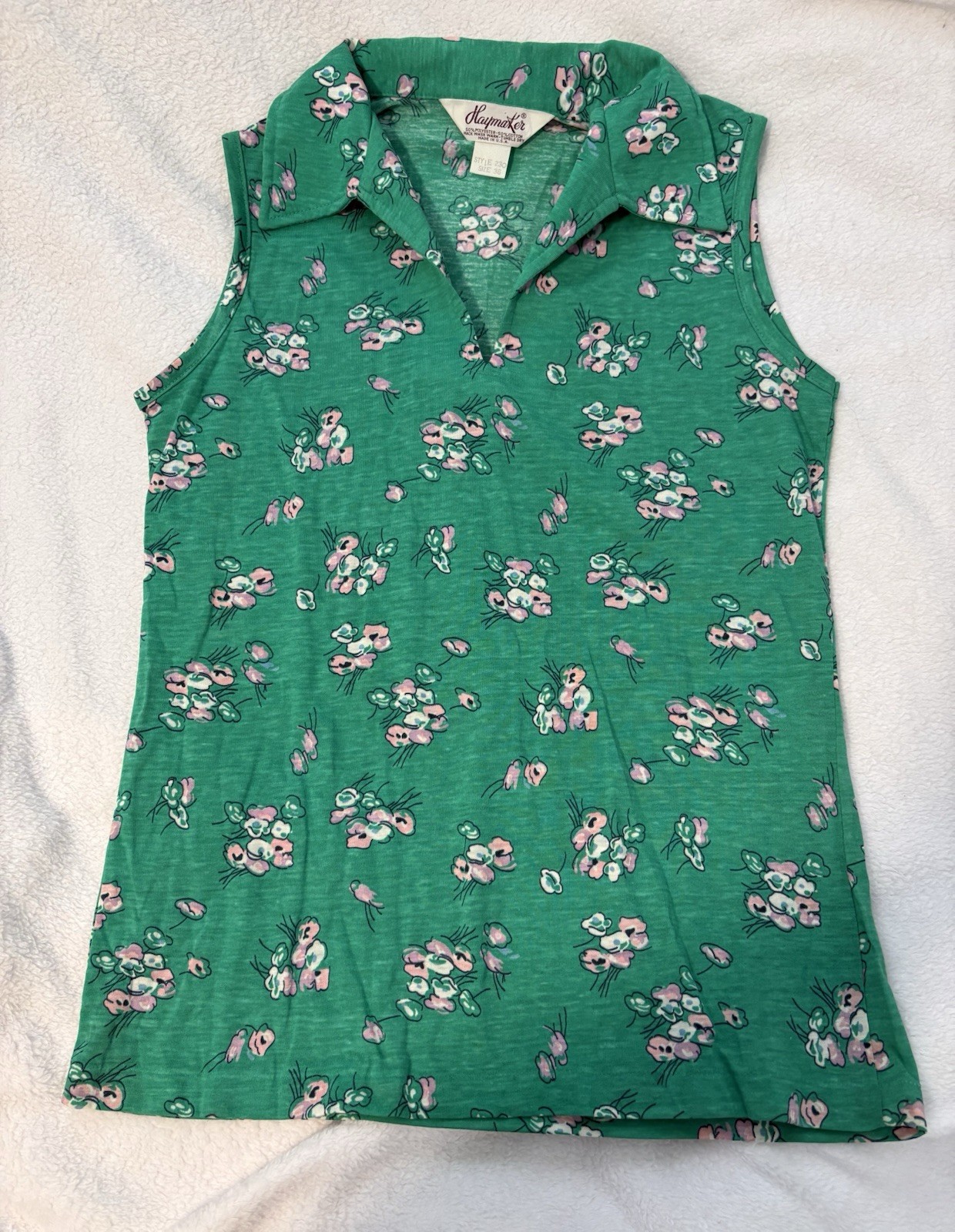 Flawless USA Made Vintage Haymaker Green W/ Floral Print Women’s Small Tank Top