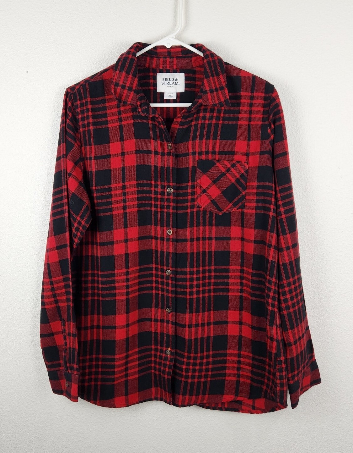 Field & Stream Womens Outdoor Lightweight Red Flannel Shirt Plaid Size L Woodsy