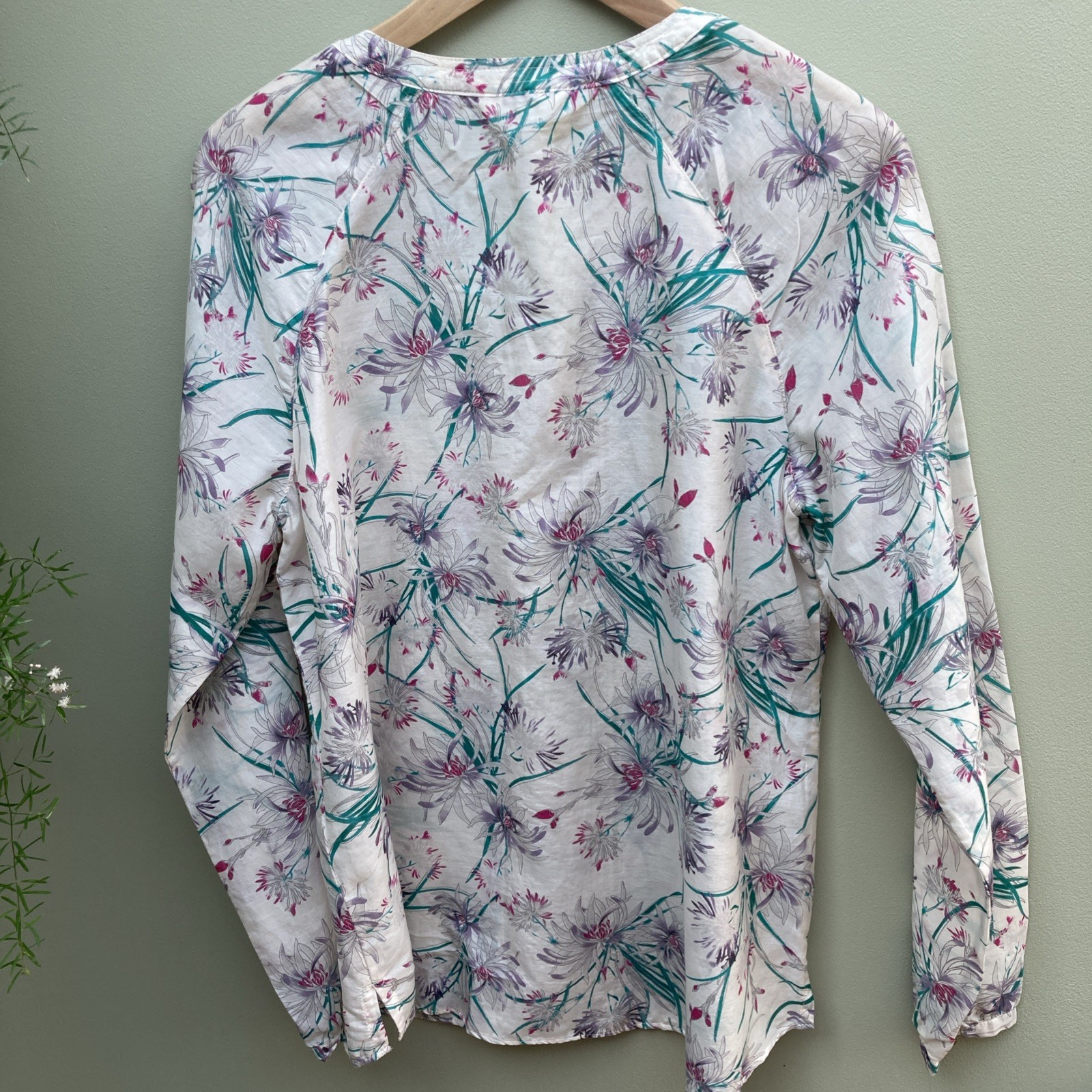 M&S Indigo Floral top blouse cotton silk mix size 14 (58/1141)