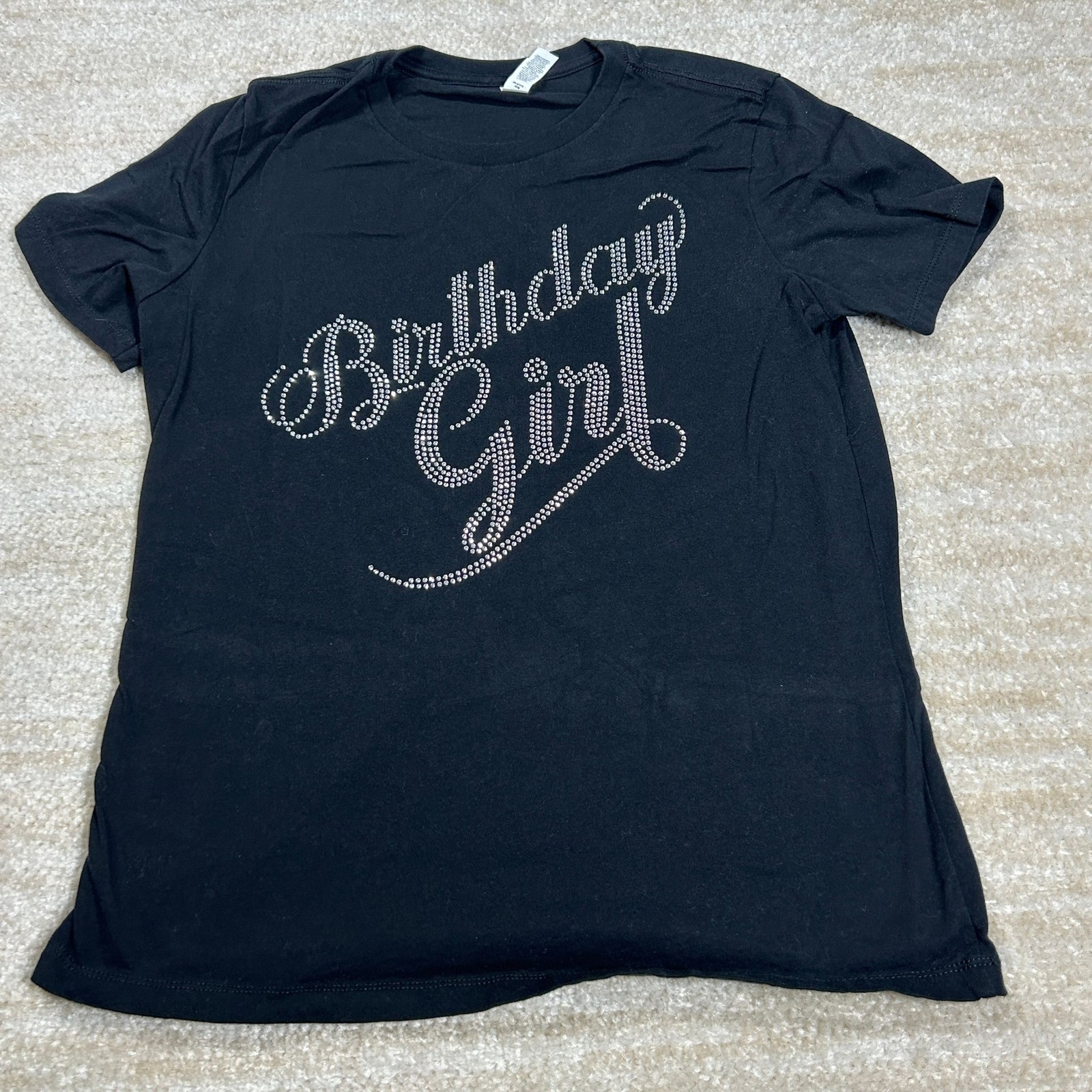 Bella+Canvas T-Shirt Womens M Birthday Girl Rhinestone Black Short Sleeve