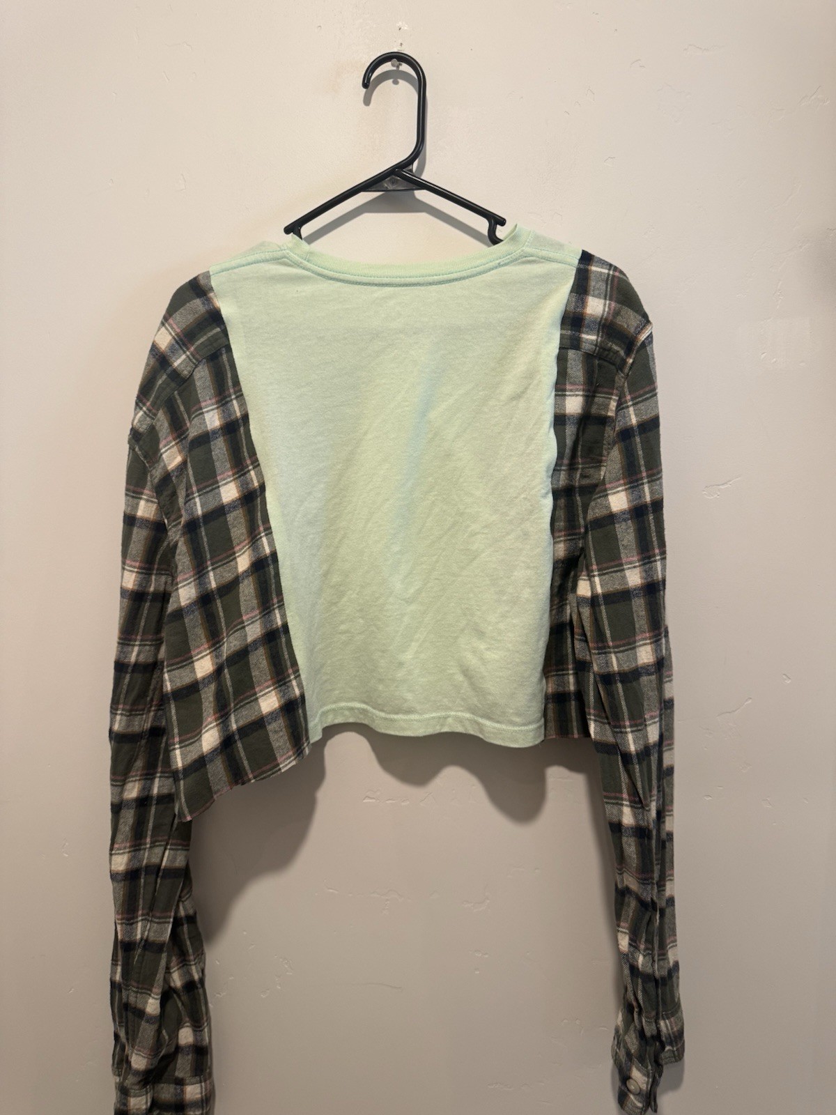 Reworked Upcycle Grunge Oversize Cropped AC/DC Flannel Sweater M/L
