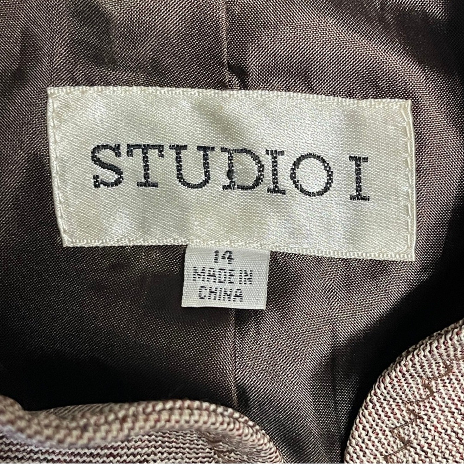 Studio 1 two piece suit zip blazer trouser tan lined size 14