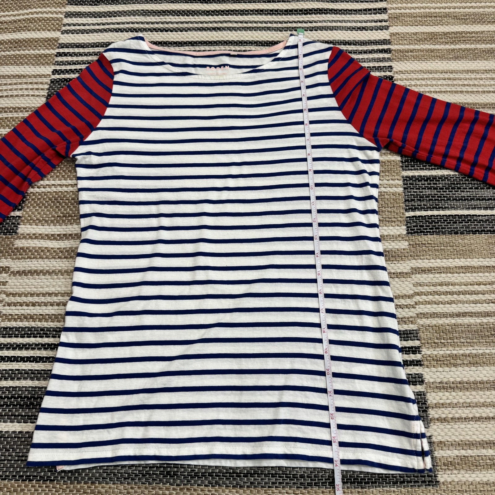 Boden Shirt Women’s 6 Navy Red White Stripe Boat Neck Long Sleeve Cotton Breton