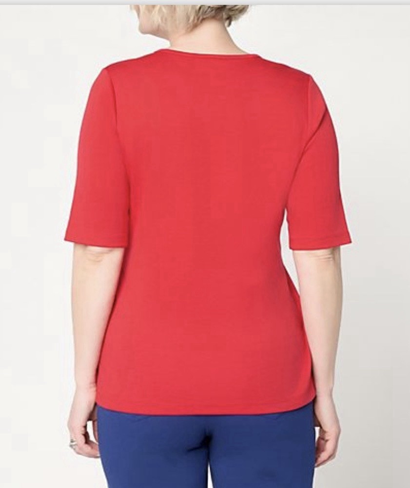 Quacker Factory NWT 1x Stars & Stripes Forever Elbow Top Retail $66 Lipstick Red