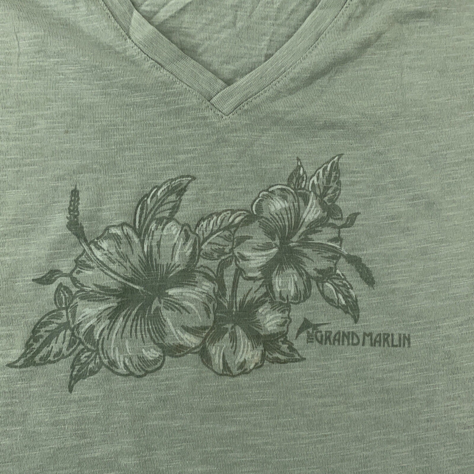 MV Sport Women’s Size XL Green The Grand Marlin Floral Print V Neck Tee New