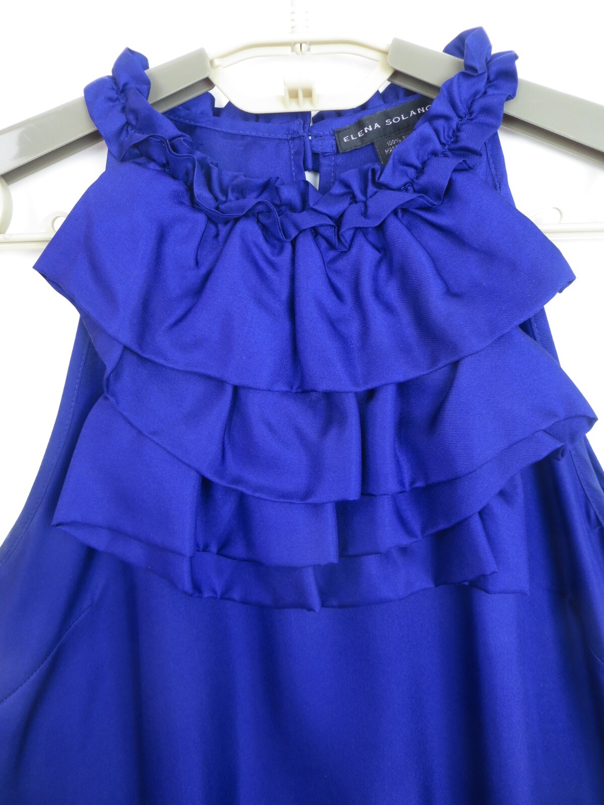 ELENA SOLANO Women’s Lightweight Silk Halter Top Ruffle Cornflower Blue Size S