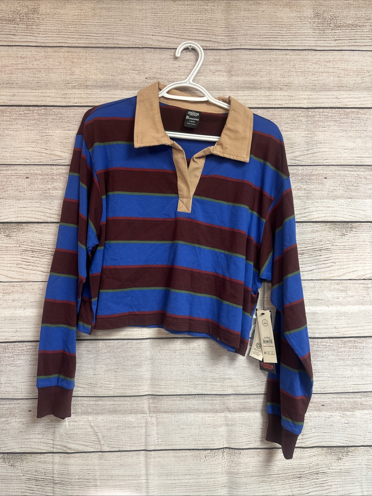 New Netflix Stranger Things Women’s Midriff Top Shirt Rugby Polo Sz Lg (12-14)