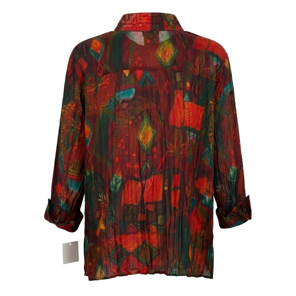 NEW Ali Miles Womens 3X Crinkle Toggle Button Down Shirt Red Orange Tunic – IW
