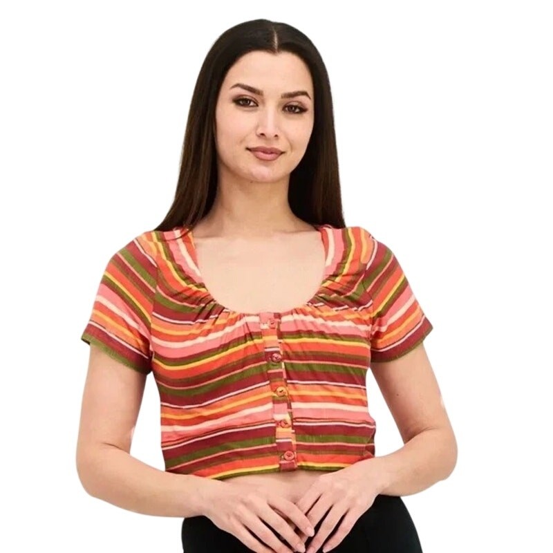 BCBGeneration Variegated Striped Top NWT $78 Short Sleeve Cropped Size M