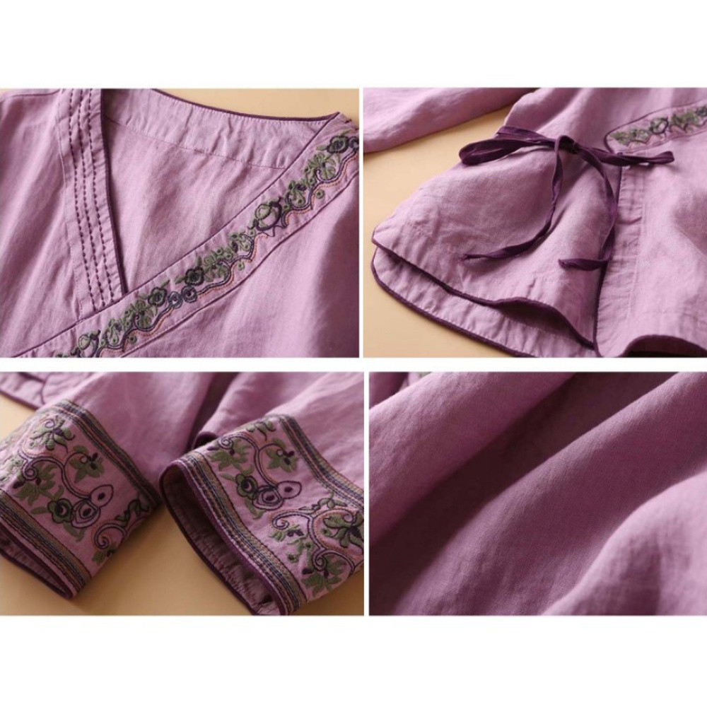 Lady Top Chinese Shirt Blouse Floral Hanfu Embroidery Floral Casual Ethnic Retro