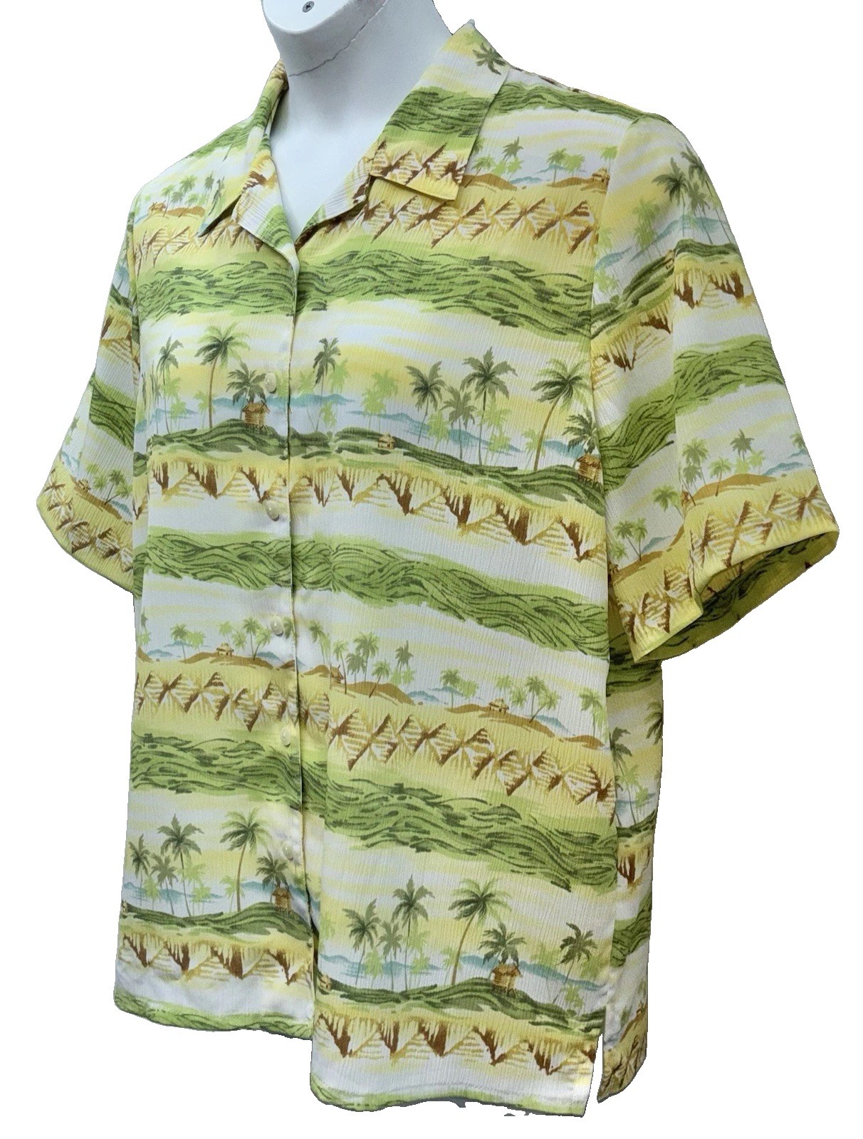 Alia Women Size 16 Button Up Short Sleeve Collared Top Tropical Hawaiian Print