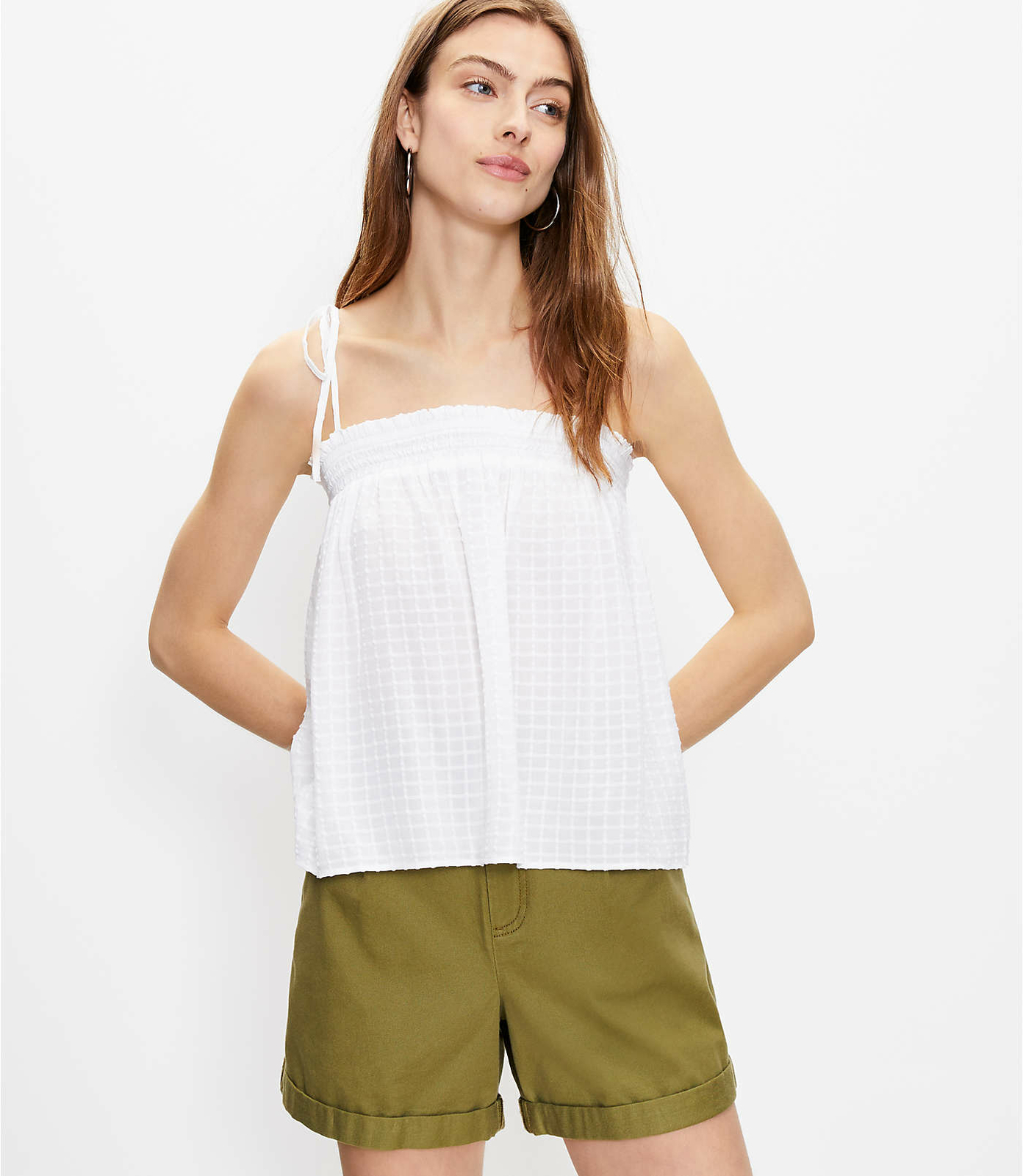Loft Summer Cami Top Tank Swiss Dot Smocked Light Feminine MSRP $46 NEW XS-L