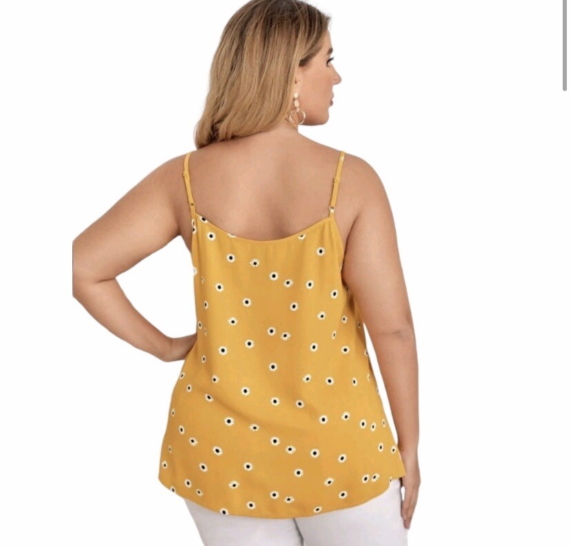 Emery Rose Women’s Adjustable Spaghetti Strap Daisy Print Yellow Tank Top XXL