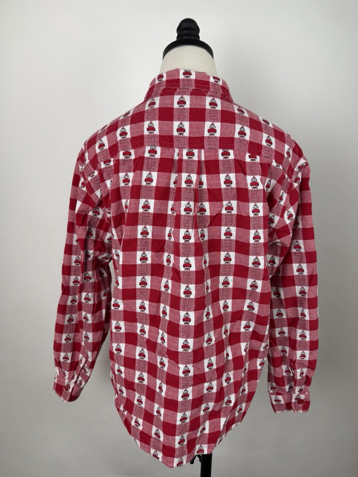 Vintage Christmas Shirt Womens Medium Holiday Santa Claus Red Gingham Plaid 90s