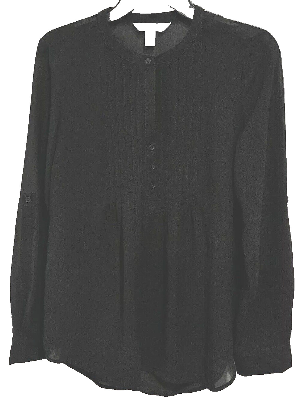Old Navy Womens Top Sheer Black Chiffon Dropped Hem Long Sleeves Tunic Size S