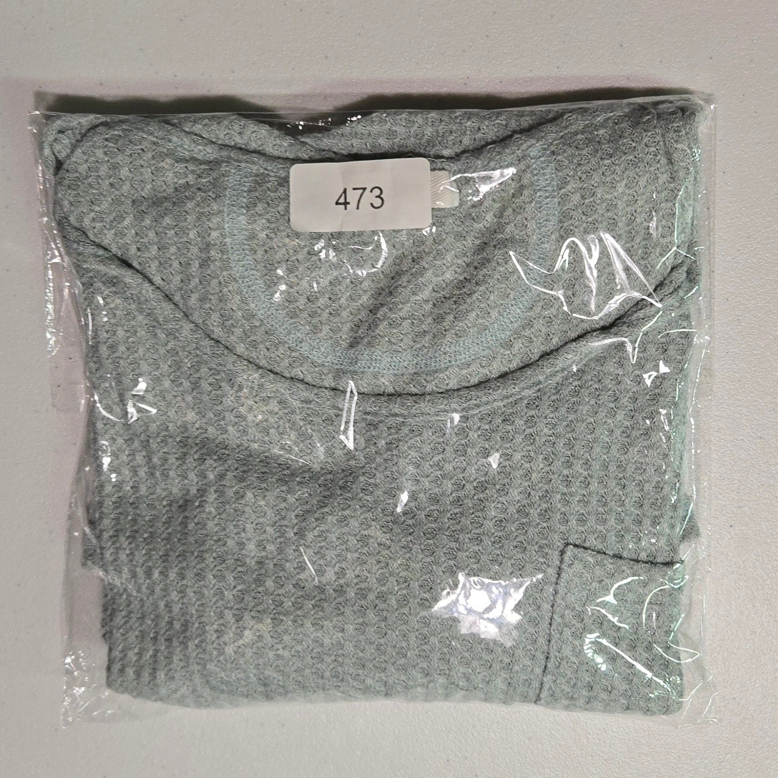 Cherish Waffle Knit Top Womens Small Blue Short Sleeve Pocket High Low Relaxed