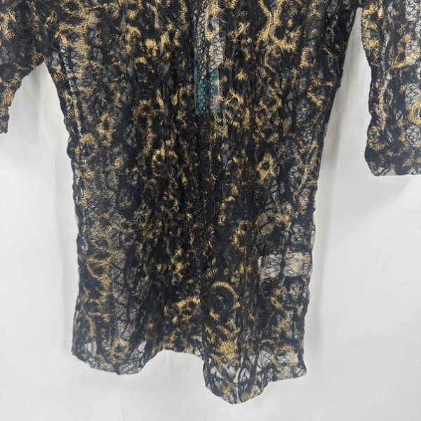 NWT H.I.P Goth Punk Women’s Sheer Lace Top Black Gold Size M Rock Vamp Baddie