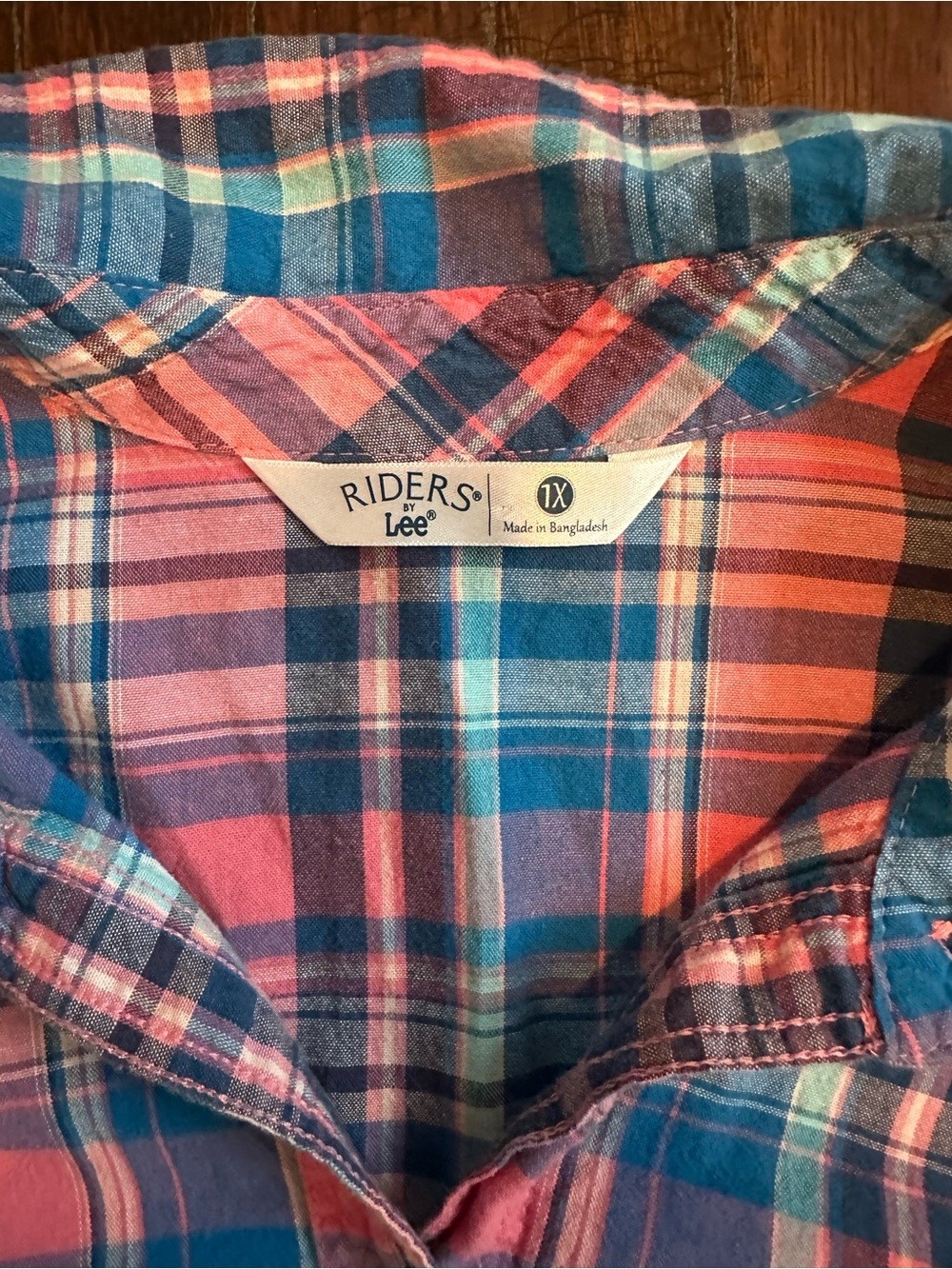 Riders by Lee Women’s Pink Blue Plaid Short Sleeve Button Down Shirt