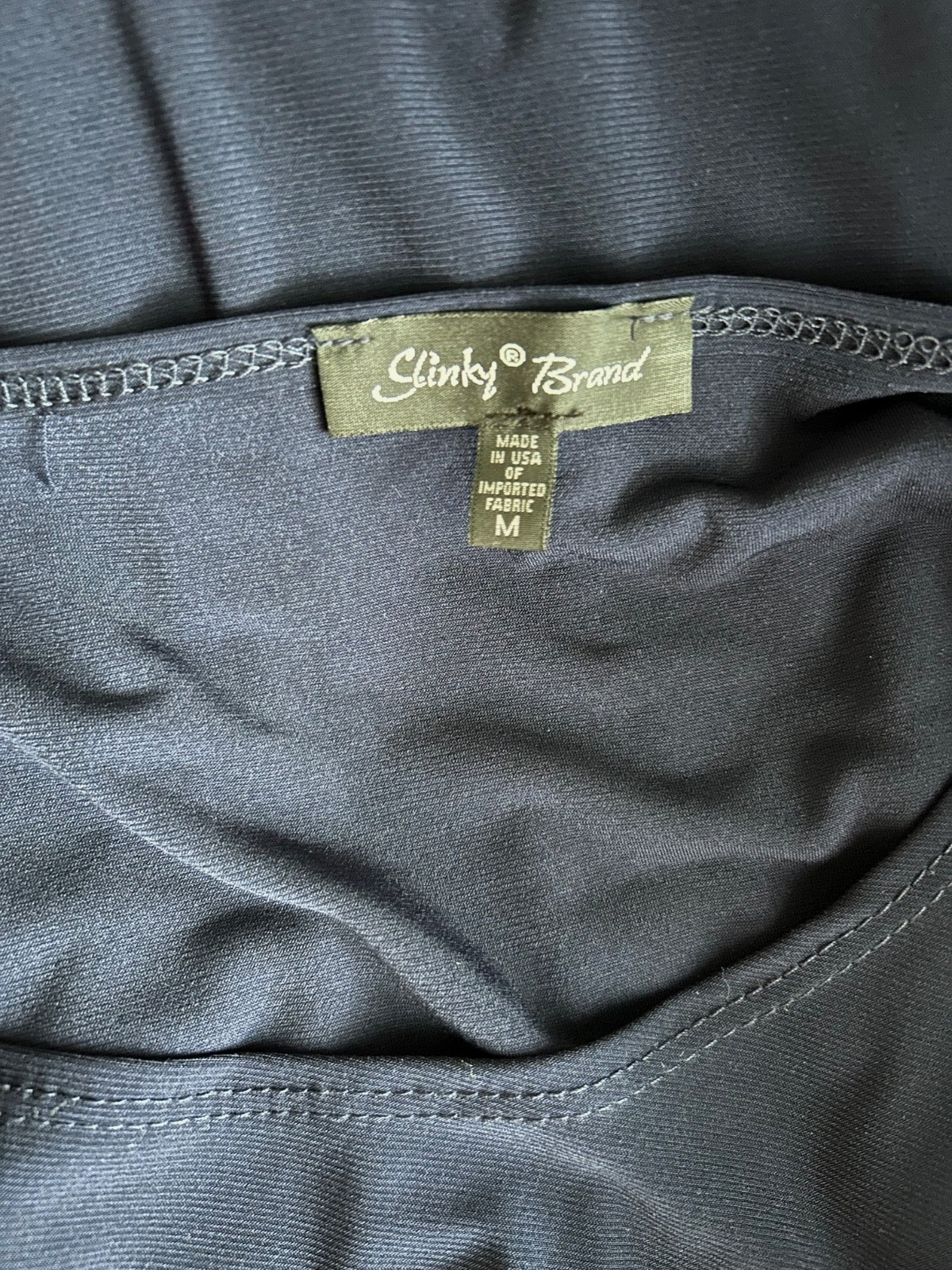 Slinky Brand Top Navy Blue Midnight USA knit imported fabric M sz NWOT