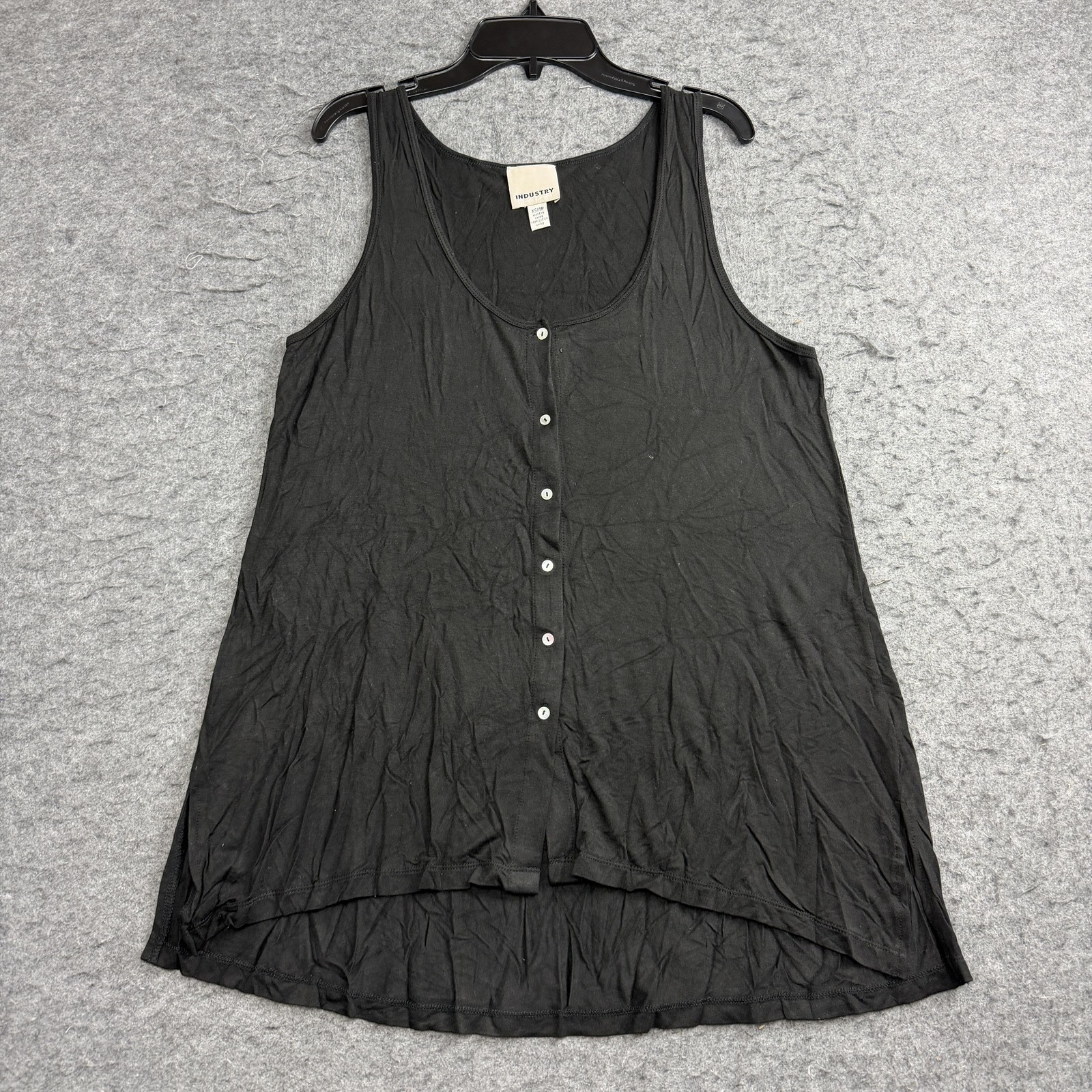 Industry Tank Top Womens XS, Black Button Front Scoop Neck Tunic Stretch Jersey