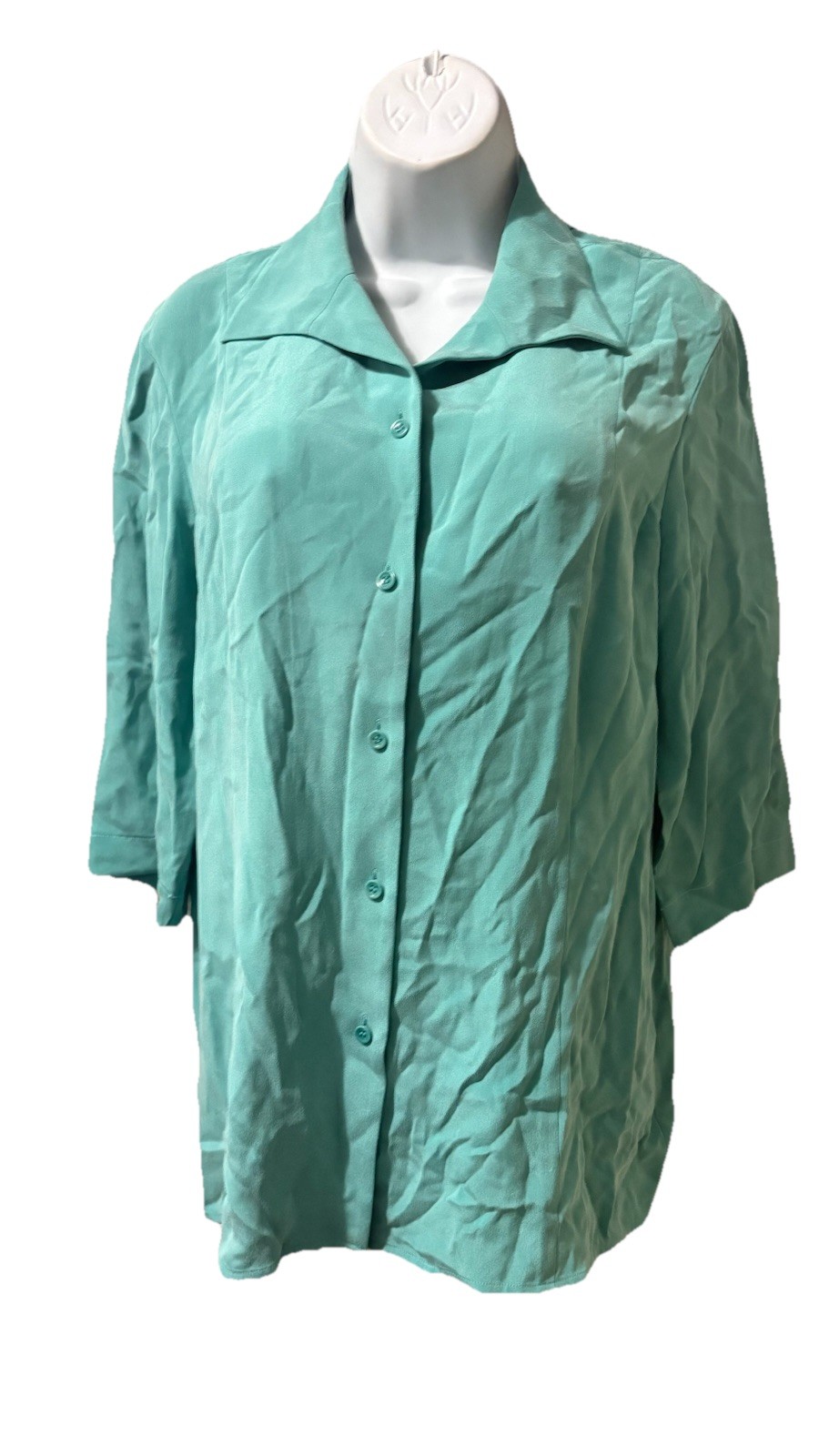 DUE PER DUE Collection Women’s shirt ,silk, v-neck, 3/4 sleeves,teal, Size 12#5