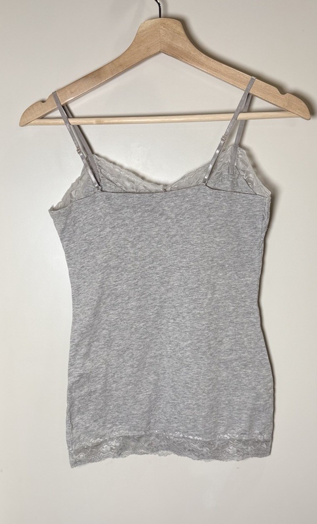 Vintage Y2K Gray Cami Top Women Small Lace Trim Bella Swan Coquette Twilightcore