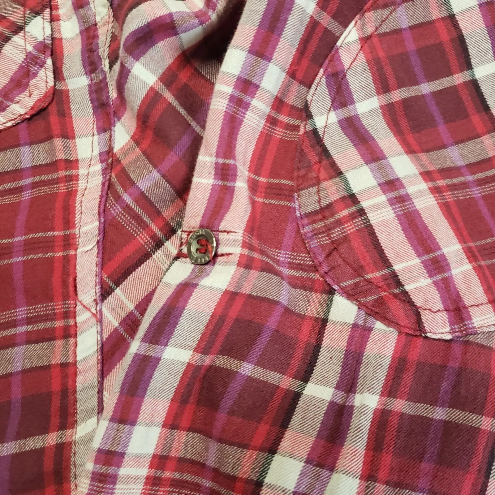 CECIL Shirt Womens Medium Red Plaid Long Sleeve Button Up Western Roper Top
