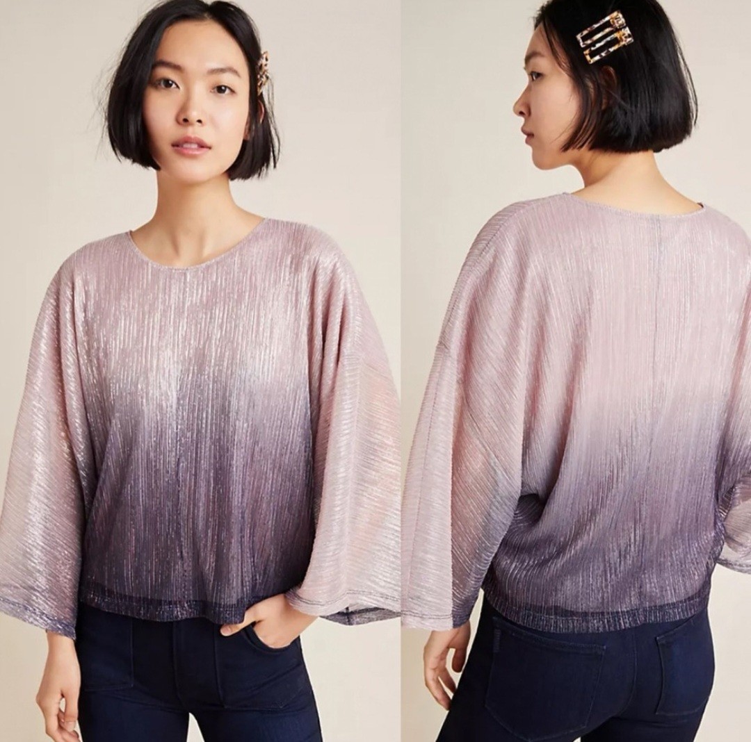 Anthropologie Serena Ombre Metallic Blouse Womens Small S Dolman Bell Sleeves