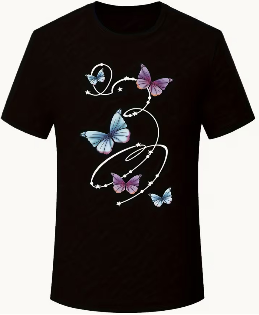 Unbranded Women’s Black with Multicolor Butterflies T-Shirt Plus Size 5XL NWOT