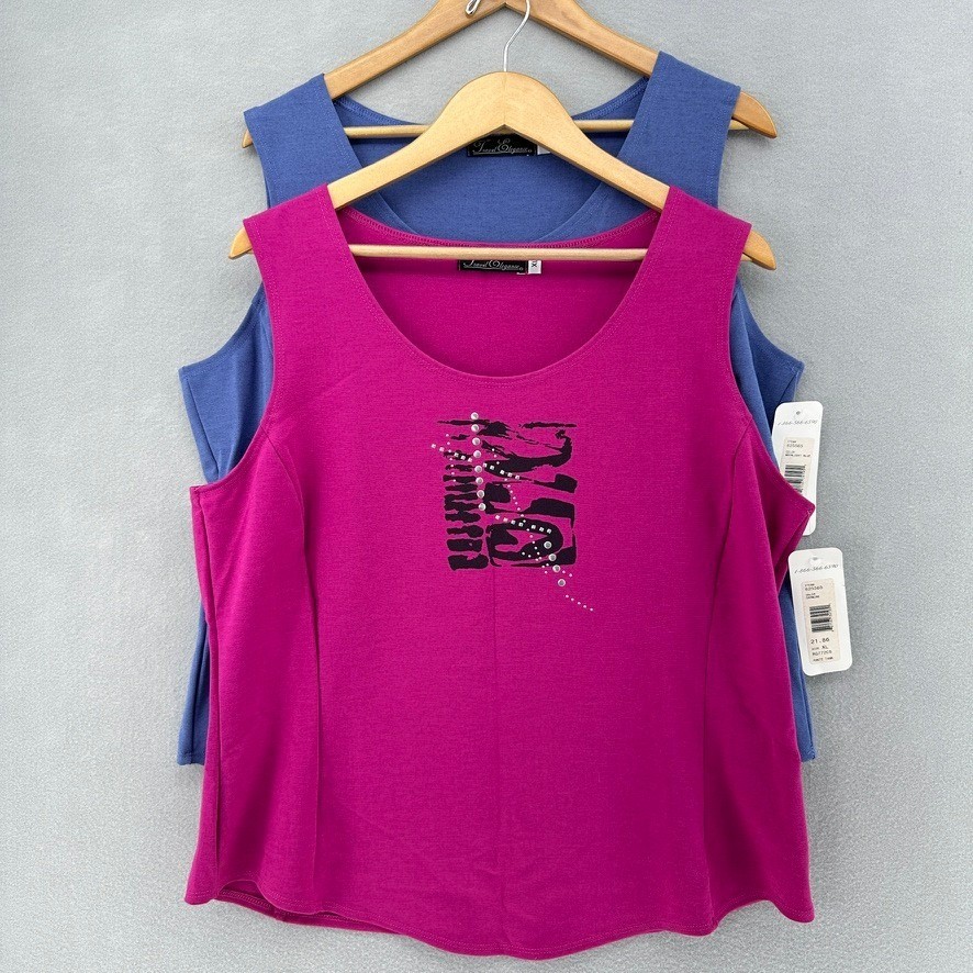 VTG Travel Elegance Ponte Tank Top 2-Pack SET Pink Blue DEADSTOCK XL Y2K NWT