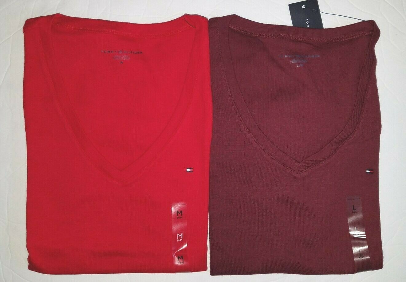 TOMMY HILFIGER V-neck t-shirt Flag logo womens Size S M L XL 2XL Black Red Navy