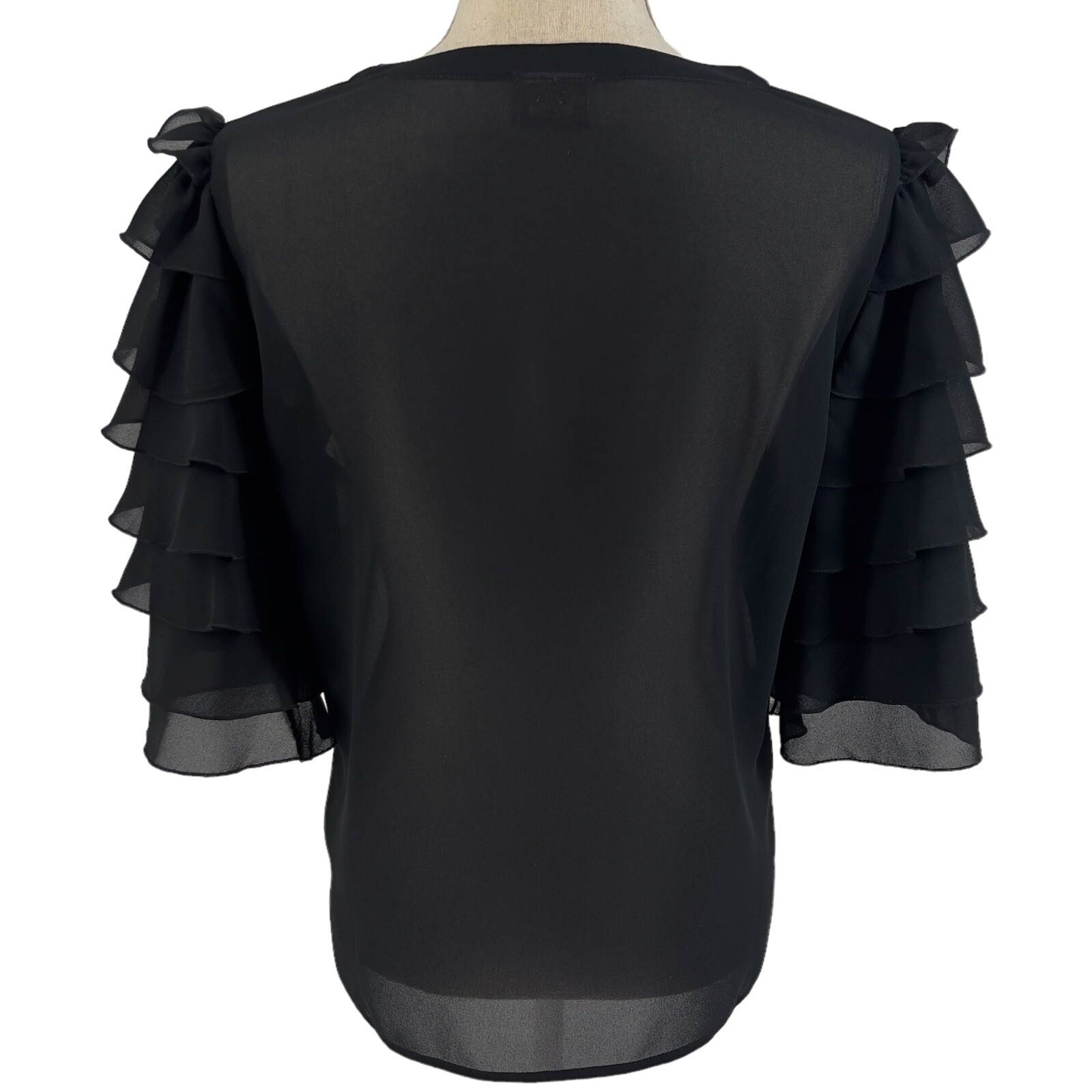 Vintage Blouse King James California Womens Ruffle Sleeve Sheer Button Up S M