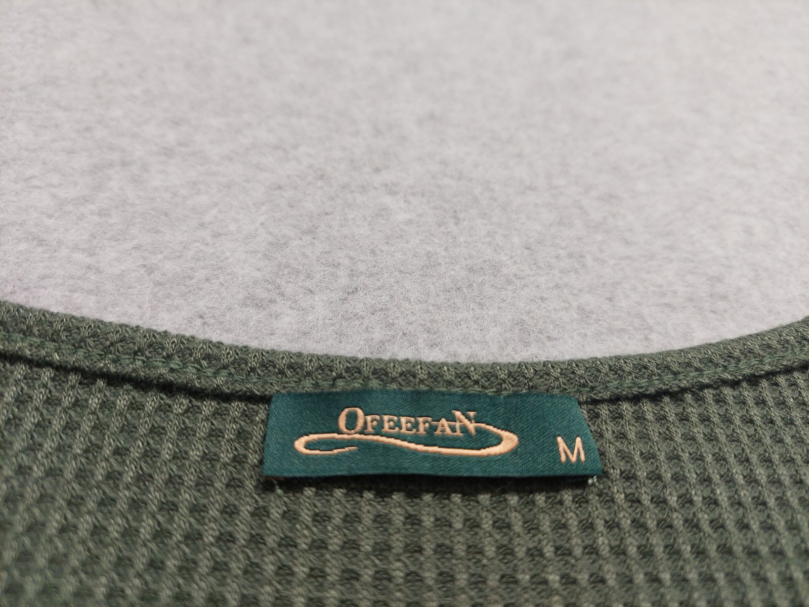 Ofeefan Women Top M Olive Green Crew Neck Pullover 3/4 Sleeve Stretch Casual