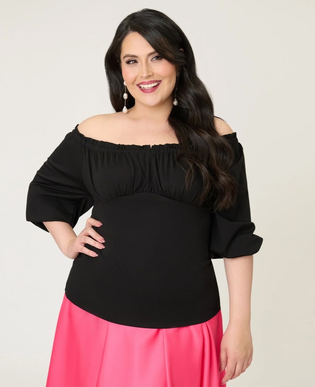 UNIQUE VINTAGE BLACK PEASANT SLEEVE BLOUSE – NEW – Reg & Plus Size