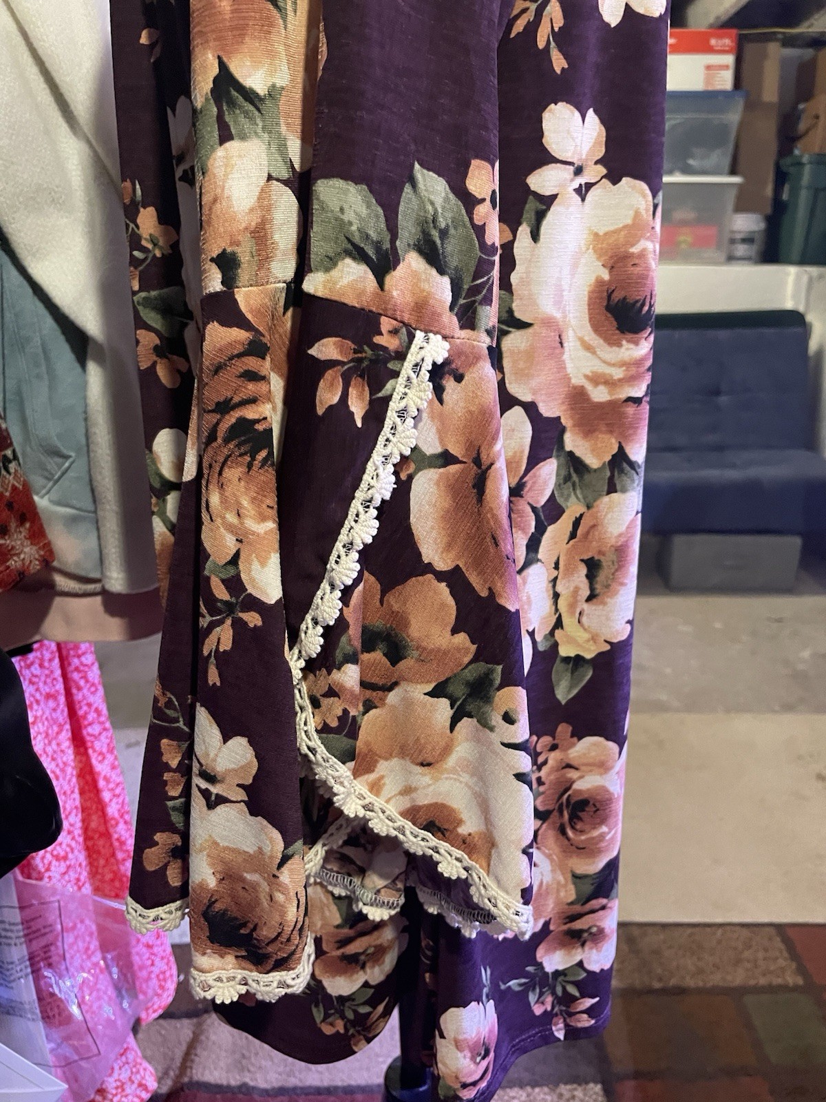 Honeyme Size XL Curvy Burgundy Floral Print Tunic Shirt With flared Arm’s
