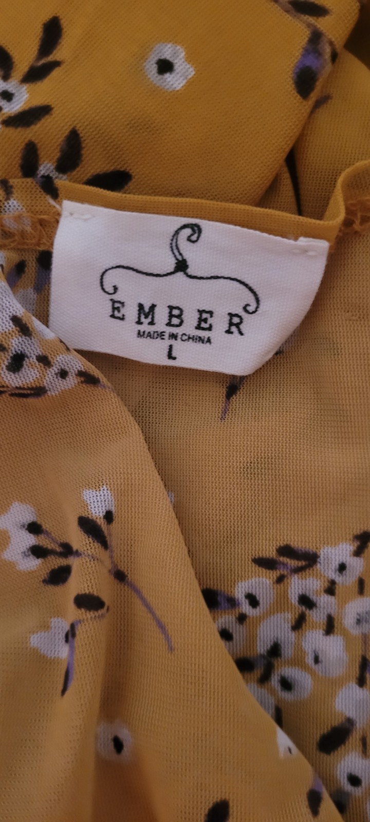 Ember Women’s Long Floral Kimono Cover Up Size L Mustard Yellow Boho Duster