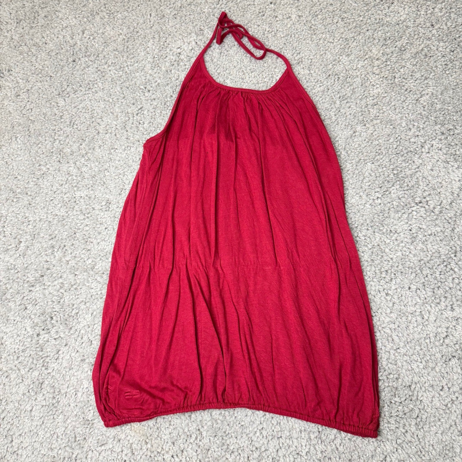 Urban Nomad Earthbound Trading Co Red Halter Top Bubble Hem Boho Blouse L/XL