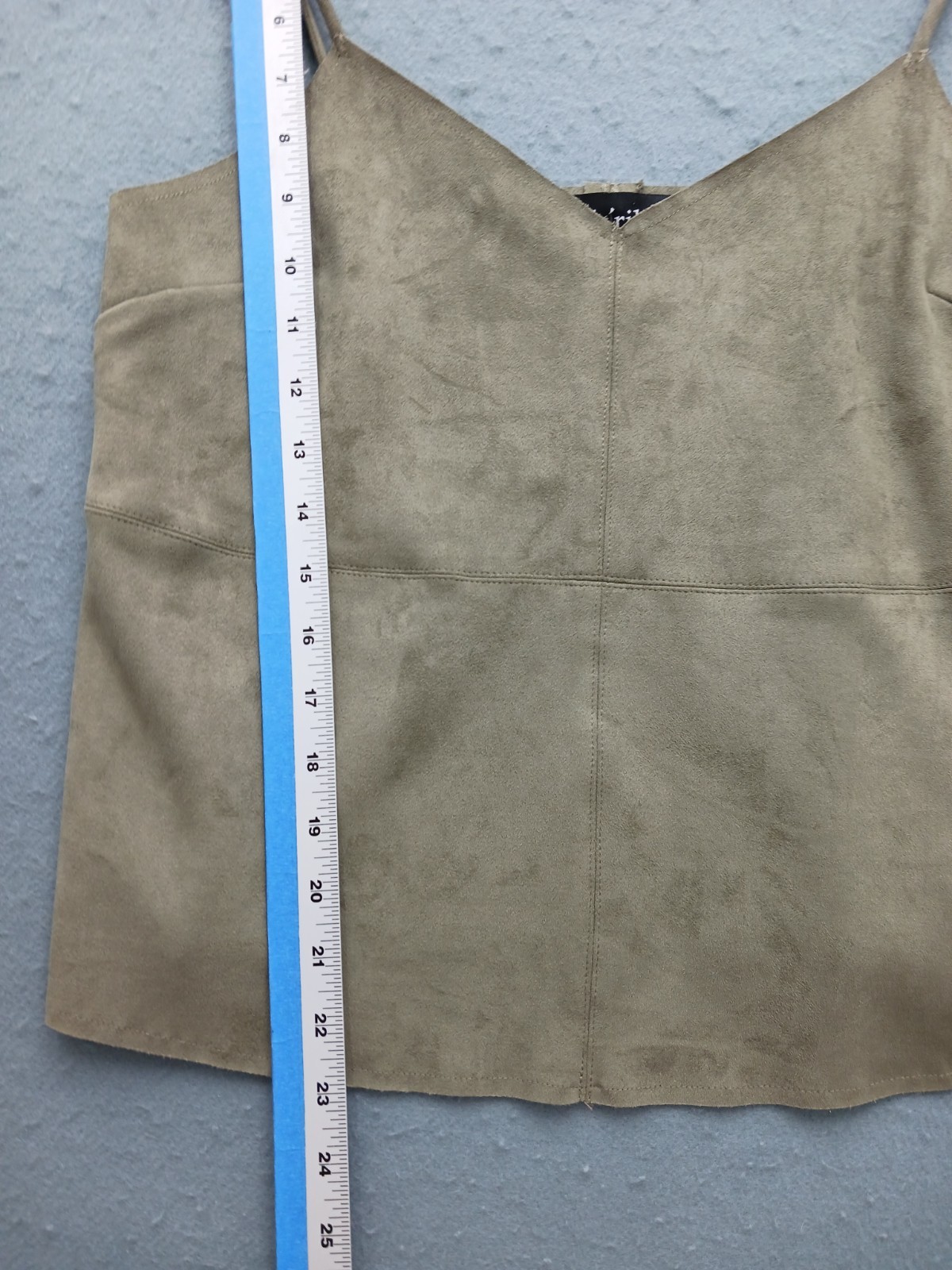 fab’rik Women S Camisole Tan Faux Suede V-Neck Spaghetti Strap Stretch Casual