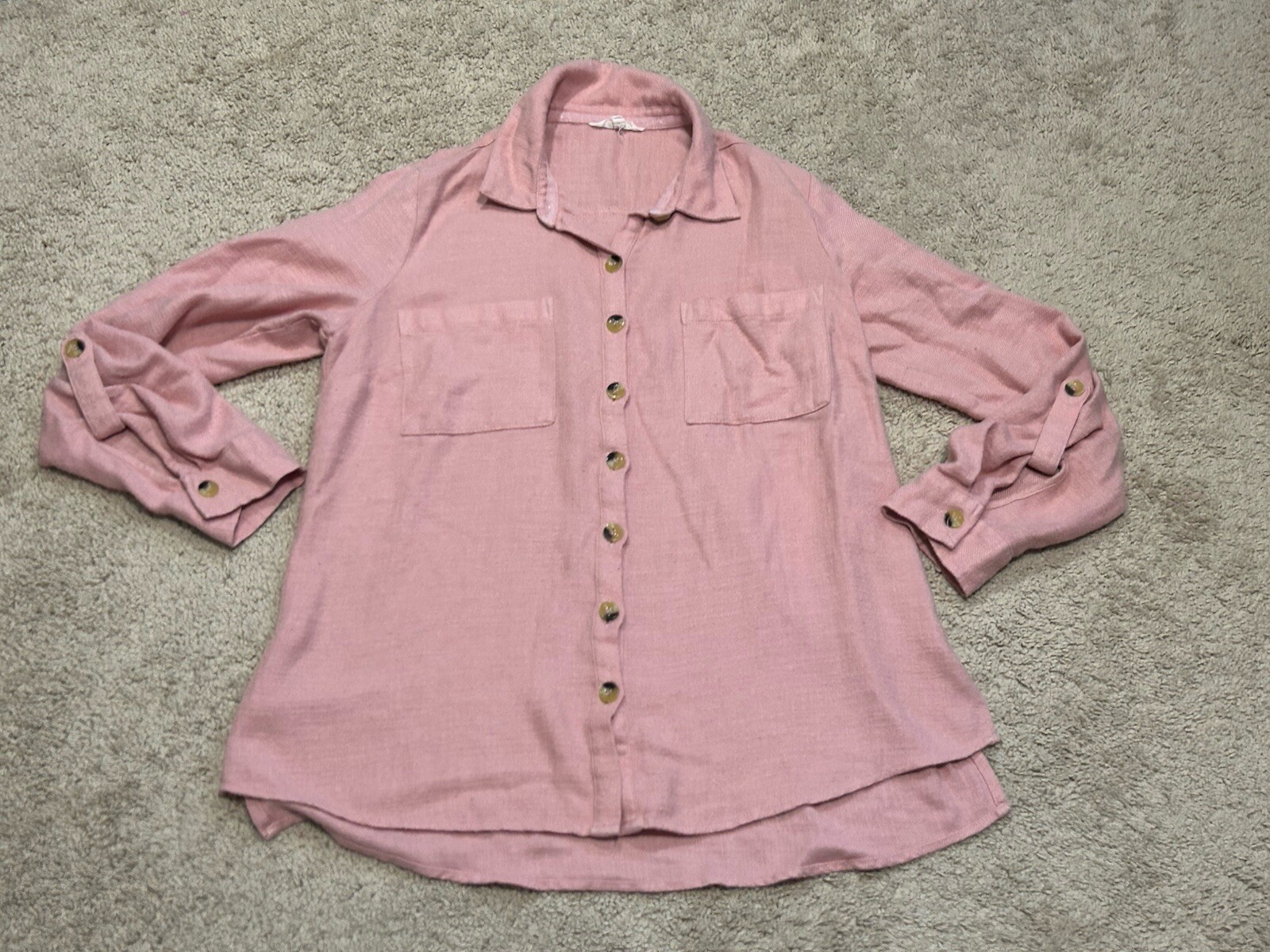 Krazy Kat Womens Shirt Size Medium Pink Pockets Classic Casual Comfort