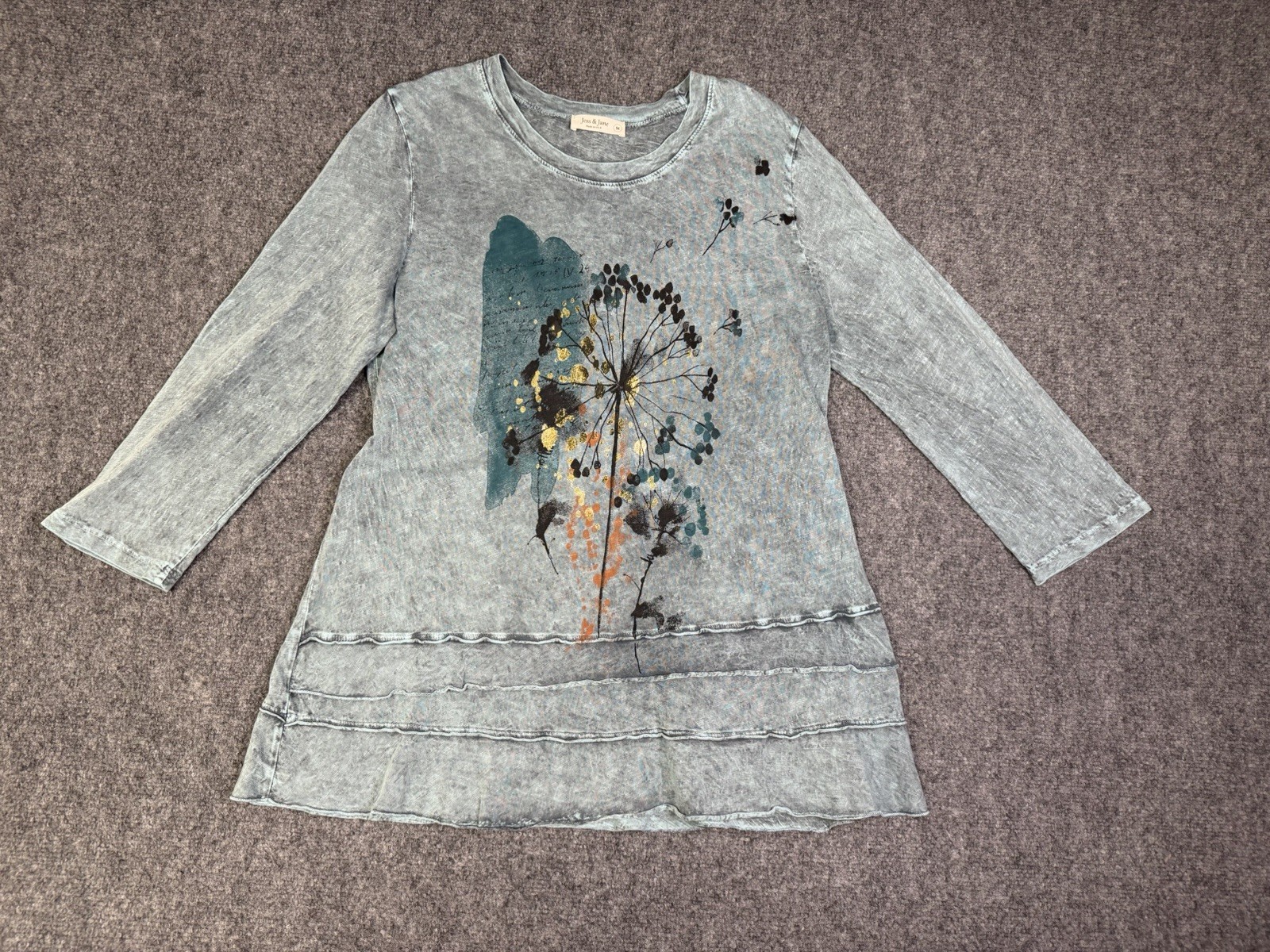 Women’s Jess & Jane Blue Floral Blouse Shirt Size Medium Made In USA
