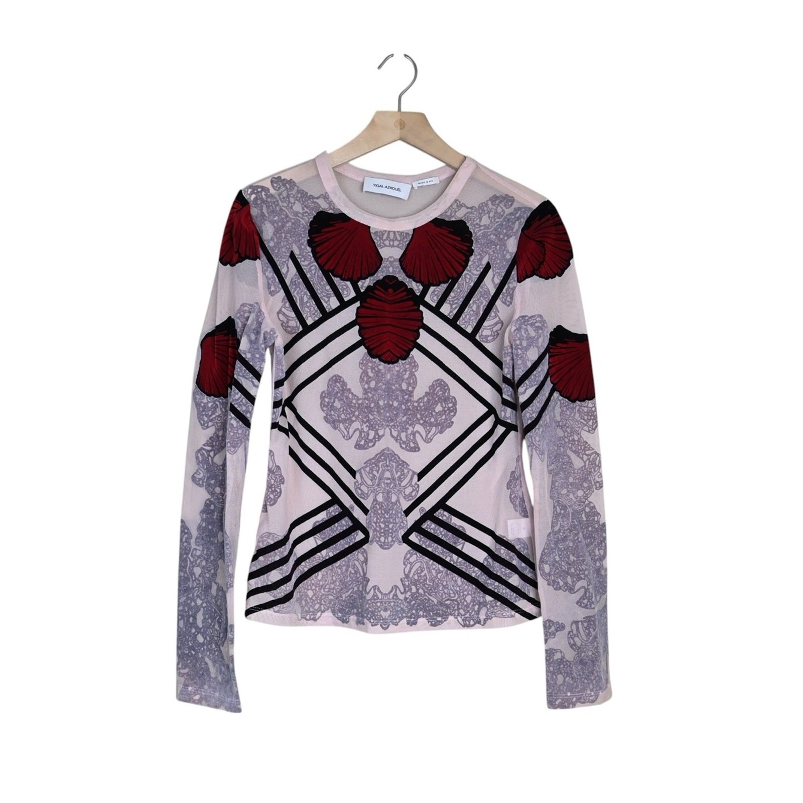 Yigal Azrouel Womens L Long Sleeve Semi Sheer Top