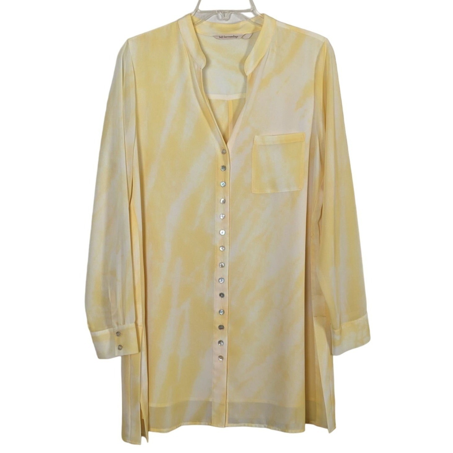Soft Surroundings long sleeve button up yellow long length blouse size M