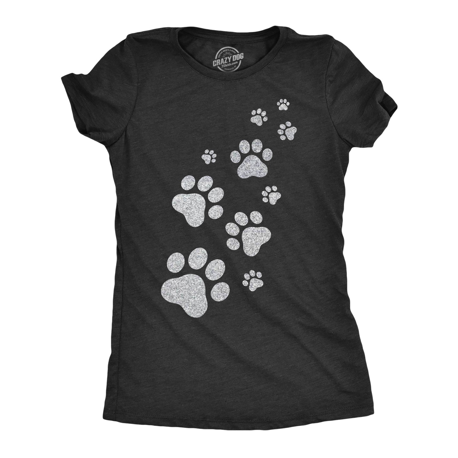 Womens Glitter Cat Paw Prints T Shirt Funny Cute Kitten Lover Top Graphic