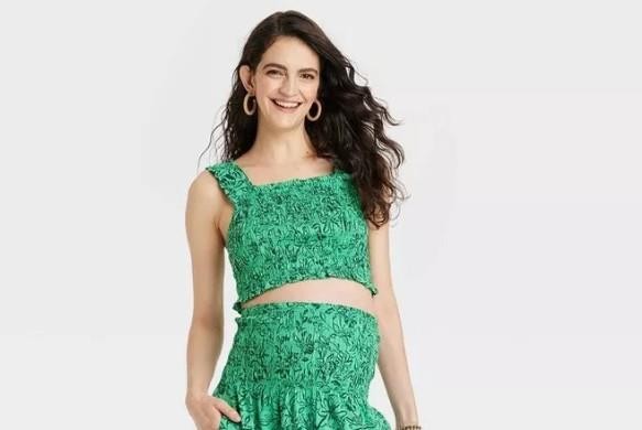 NEW Green Floral Sz XL Maternity Smocked Sleeveless Cropped Top Ingrid & ISABEL