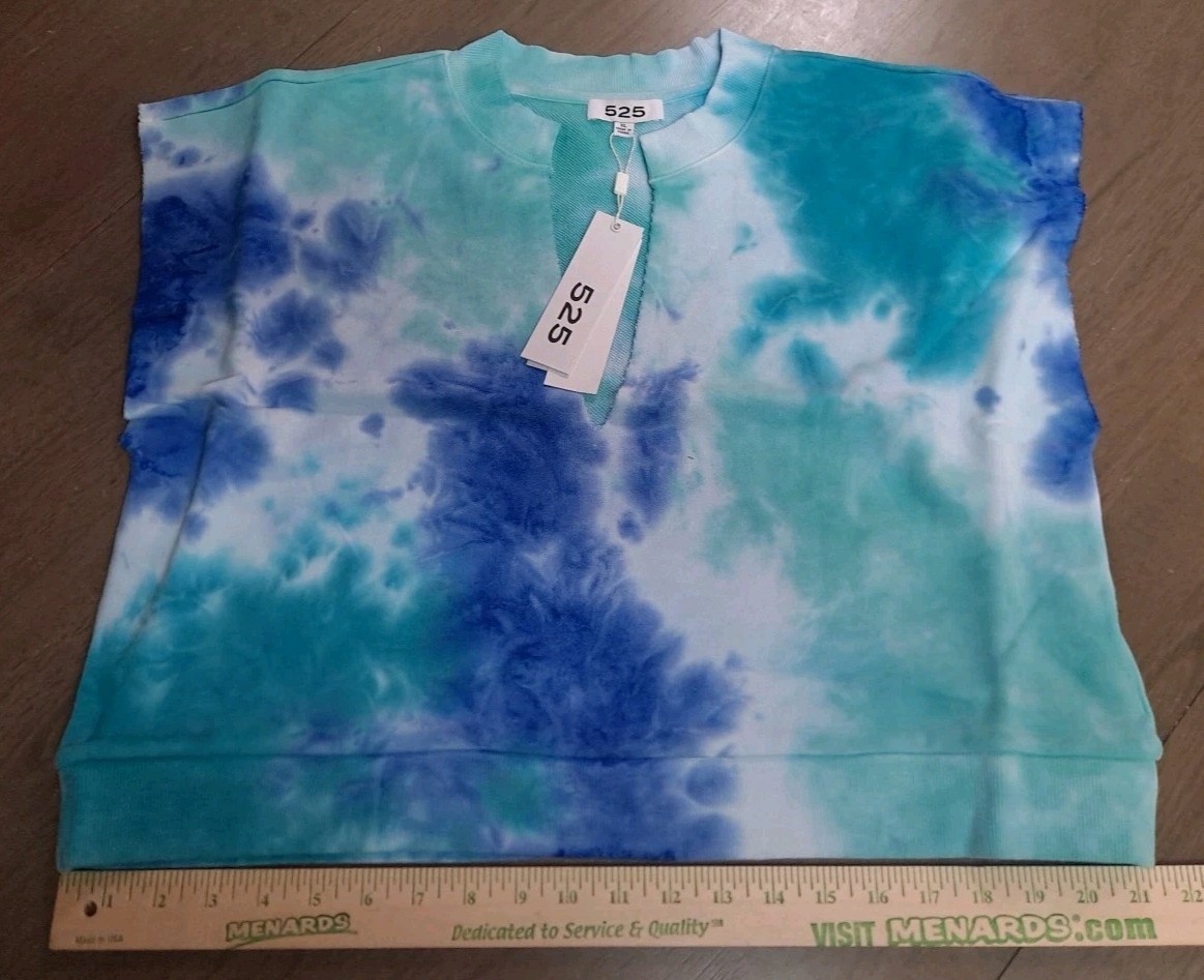 NWT 525 America V-Neck Baja Blue Aqua Tie Dye Top Sweatshirt Size XLarge