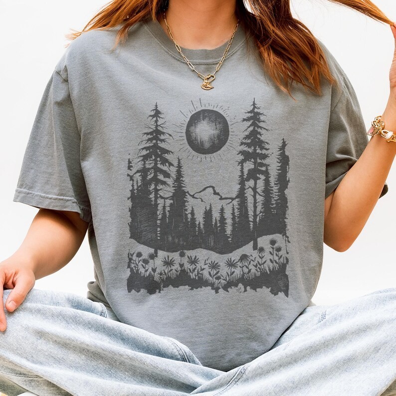 Forest mountain landscape graphic shirt nature hiking outdoor Tee