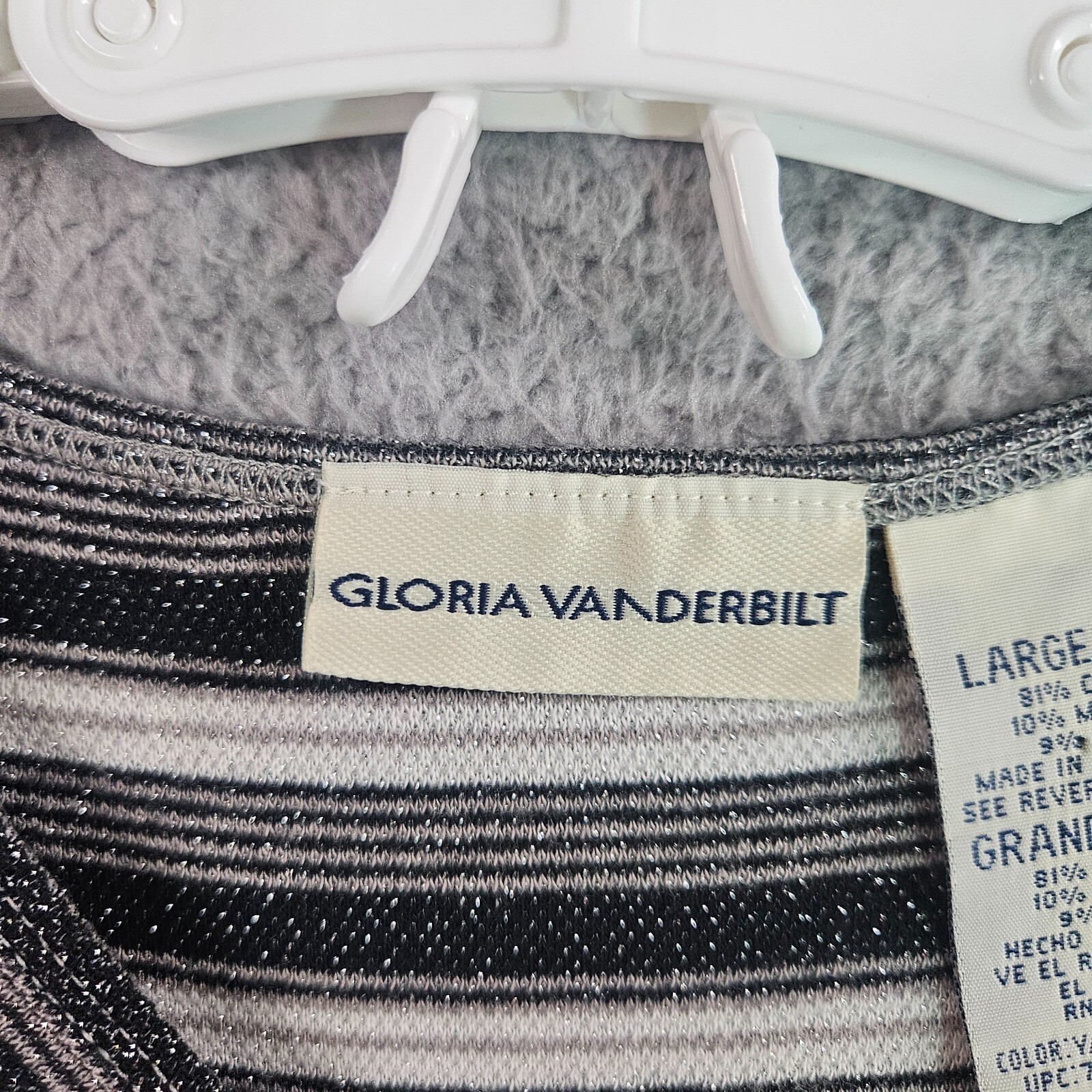 Gloria Vanderbilt Top Women Size 12 / 14 Large Knit Metallic White Black Gray