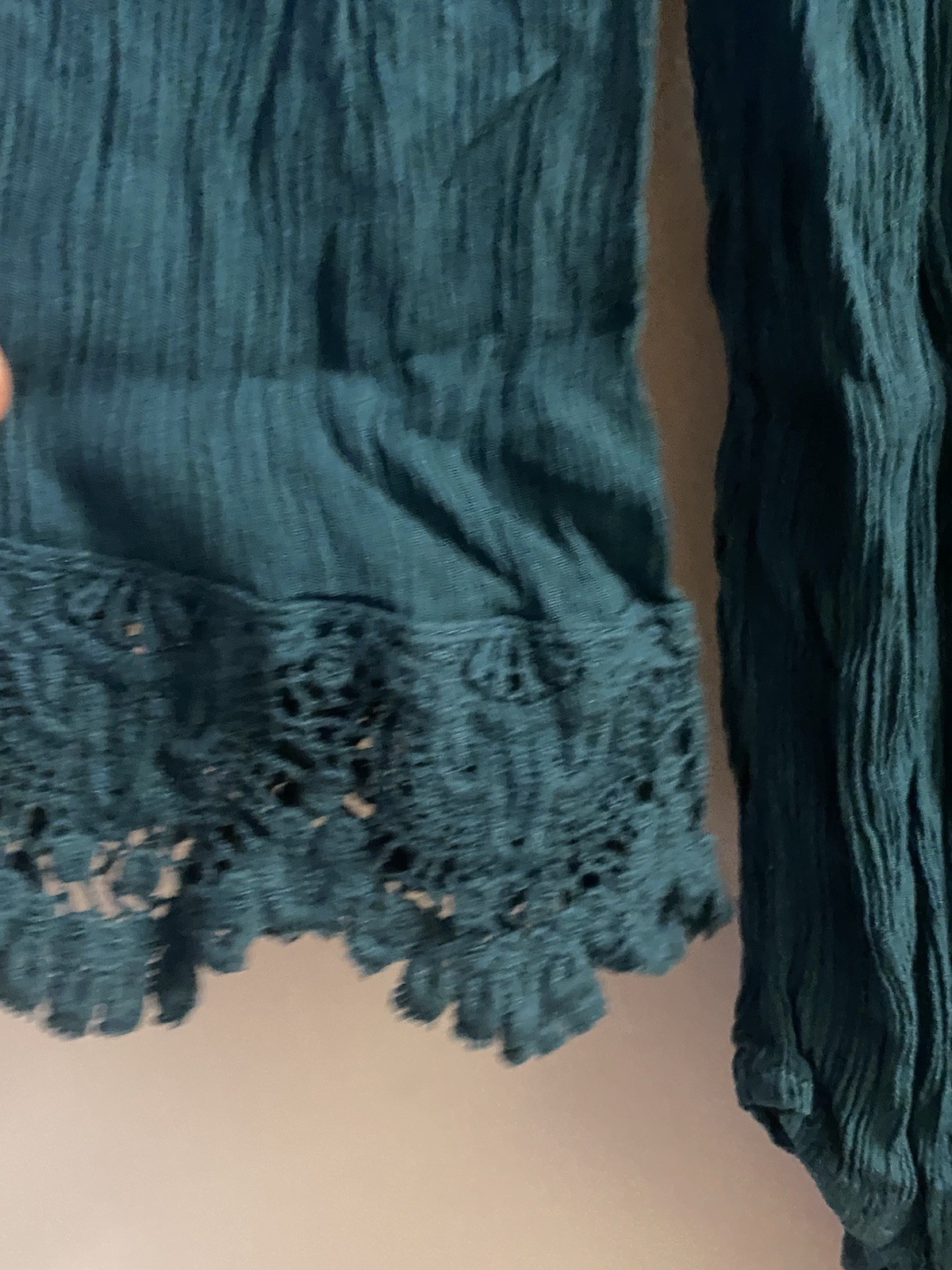 Westport 1962 Womens Boho Blouse Teal Green S 40” Oversized Crochet Neck Boho