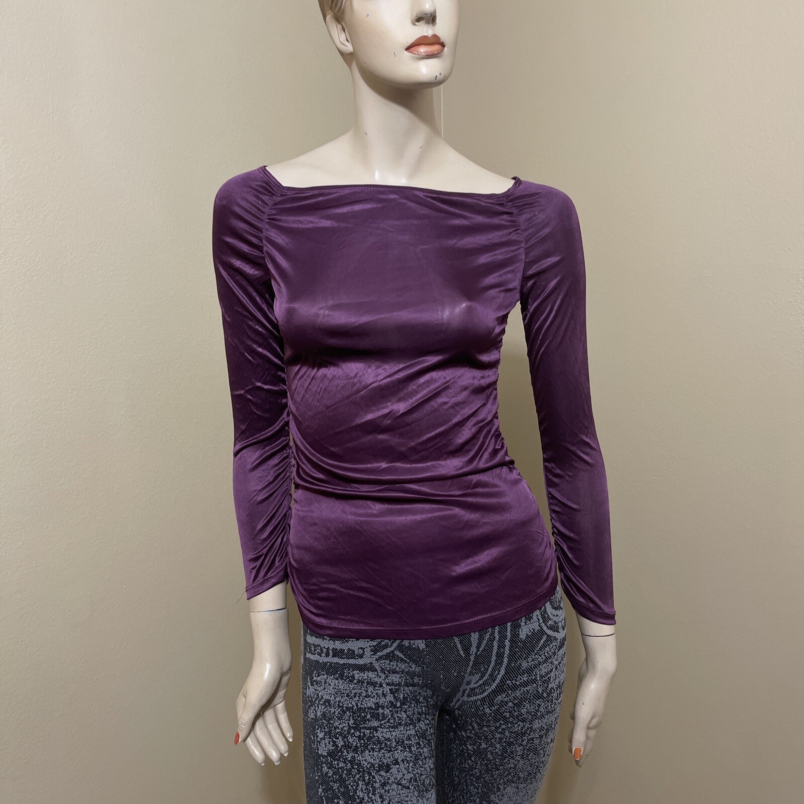 Women’s Violet Nylon Casual Party Stretch Slim Pleated Lightweight Size M Blouse